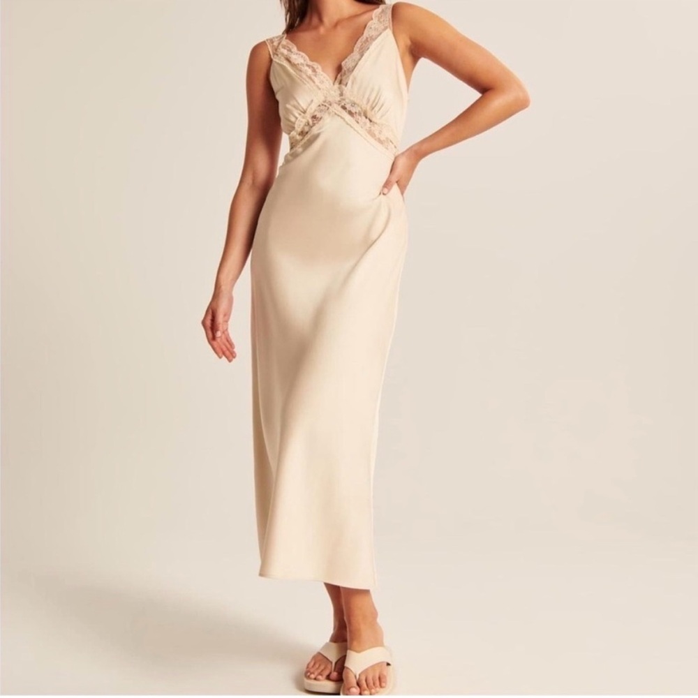 AF Lace Trim Slip Satin Silk Dress